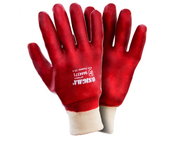 Фото 2 - Перчатки трикотажные с ПВХ покрытием (красные манжет) 120 пар SIGMA (9444371)