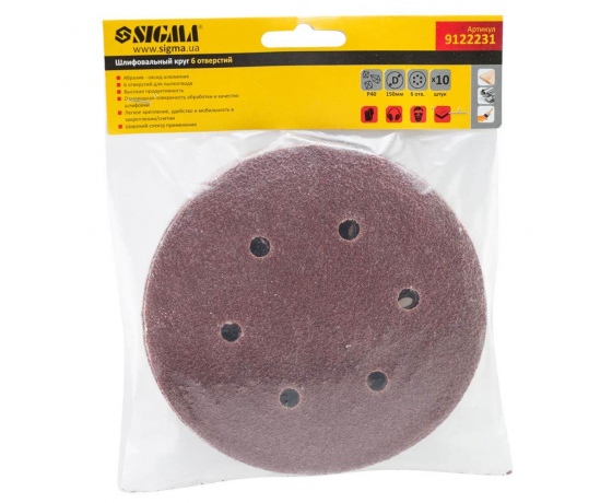 Фото 6 - Шлифовальный круг 6 отверстий Ø150мм P40 (10шт) SIGMA (9122231)