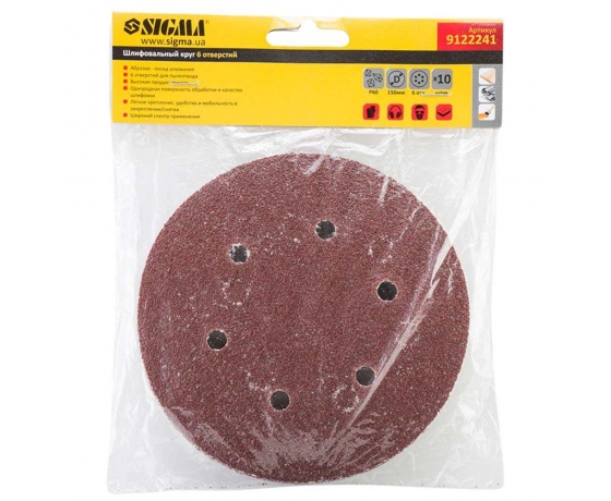 Фото 6 - Шлифовальный круг 6 отверстий Ø150мм P60 (10шт) SIGMA (9122241)