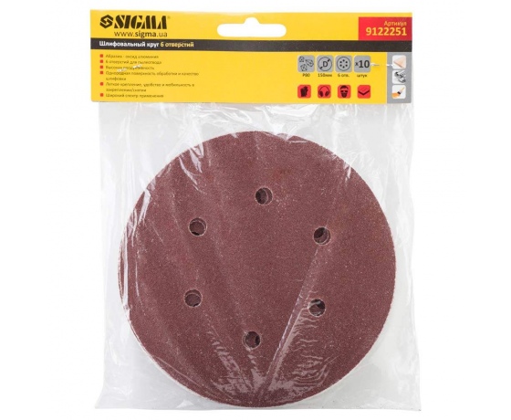 Фото 6 - Шлифовальный круг 6 отверстий Ø150мм P80 (10шт) SIGMA (9122251)