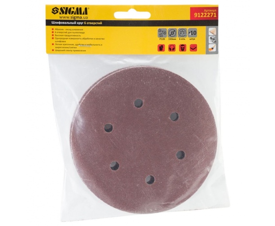 Фото 6 - Шлифовальный круг 6 отверстий Ø150мм P120 (10шт) SIGMA (9122271)