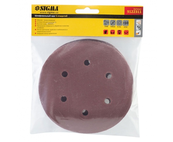 Фото 6 - Шлифовальный круг 6 отверстий Ø150мм P240 (10шт) SIGMA (9122311)