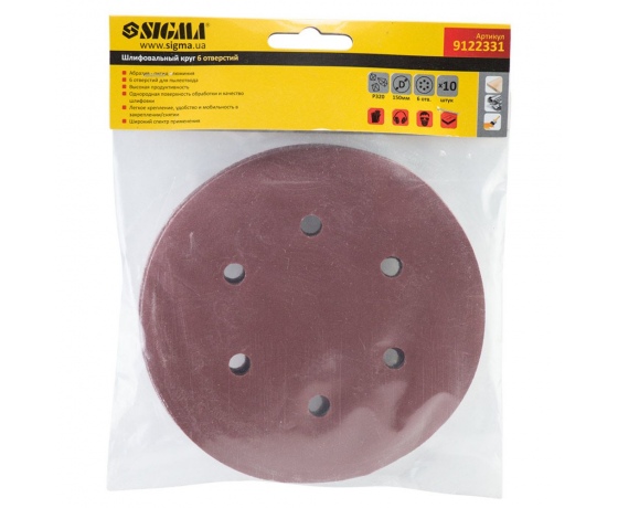Фото 6 - Шлифовальный круг 6 отверстий Ø150мм P320 (10шт) SIGMA (9122331)