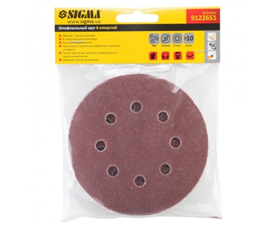 Фото 6 - Шлифовальный круг 8 отверстий Ø125мм P80 (10шт) SIGMA (9122651)
