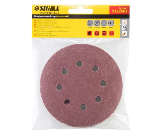 Фото 6 - Шлифовальный круг 8 отверстий Ø125мм P100 (10шт) SIGMA (9122661)