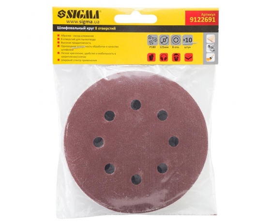 Фото 6 - Шлифовальный круг 8 отверстий Ø125мм P180 (10шт) SIGMA (9122691)