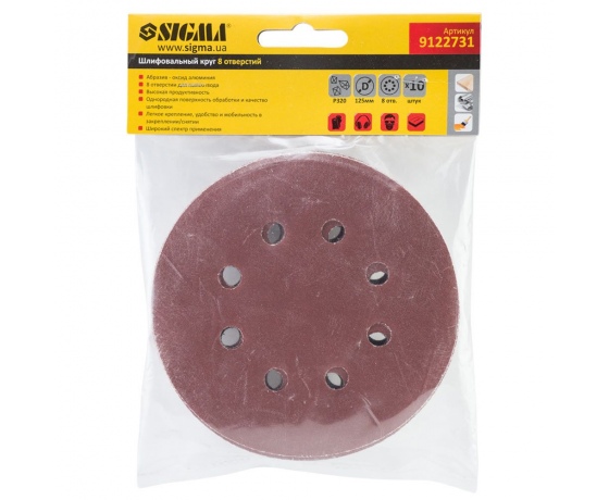 Фото 6 - Шлифовальный круг 8 отверстий Ø125мм P320 (10шт) SIGMA (9122731)