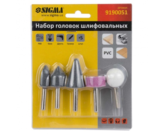 Фото 3 - Набор головок шлифовальных 5шт хвостовик Ø6мм SIGMA (9190051)