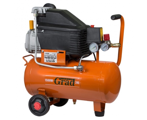 Фото 3 - Компрессор одноцилиндровый 1.5кВт 198л/мин 8бар 24л (2 крана) GRAD (7043535)