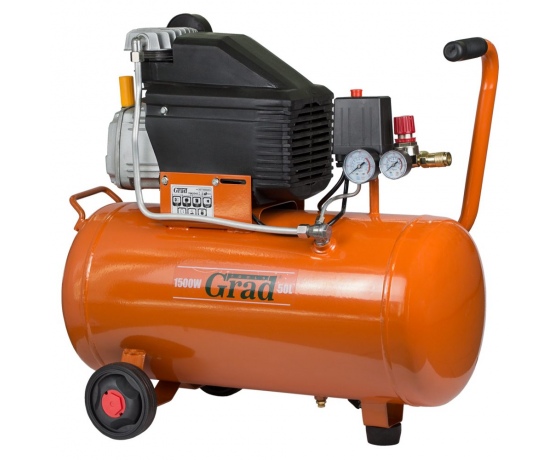 Фото 3 - Компрессор одноцилиндровый 1.5кВт 198л/мин 8бар 50л (2 крана) GRAD (7043545)