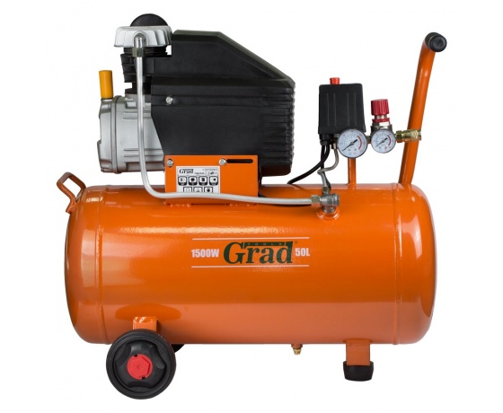 Фото 2 - Компрессор одноцилиндровый 1.5кВт 198л/мин 8бар 50л (2 крана) GRAD (7043545)