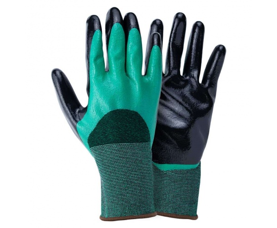 Фото 2 - Перчатки трикотажные с двойным нитриловым покрытием р9 (зелено-черные манжет) SIGMA (9443591)