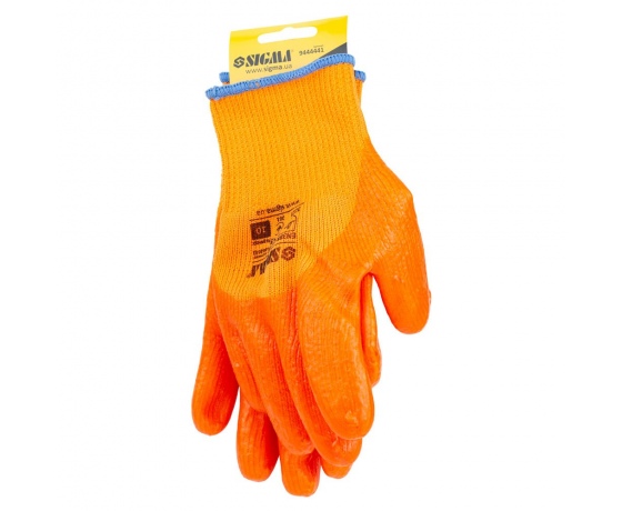 Фото 3 - Перчатки трикотажные с частичным ПВХ покрытием утепленные р10 (оранж манжет) SIGMA (9444441)
