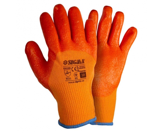 Фото 2 - Перчатки трикотажные с частичным ПВХ покрытием утепленные р10 (оранж манжет) SIGMA (9444441)