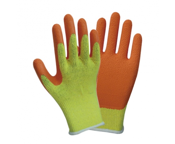 Фото 2 - Перчатки трикотажные с частичным латексным покрытием кринкл р10 эконом (оранж манжет) SIGMA (9445421)