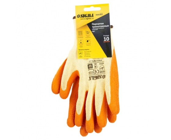 Фото 3 - Перчатки трикотажные с частичным латексным покрытием кринкл р10 (оранж манжет) SIGMA (9445461)