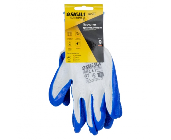 Фото 6 - Перчатки трикотажные с частичным латексным покрытием кринкл р9 (синие манжет) SIGMA (9445491)