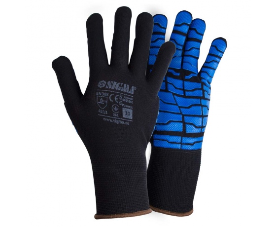 Фото 2 - Перчатки трикотажные с латексным покрытием (паутина на ладони) р10 (синие манжет) SIGMA (9445541)