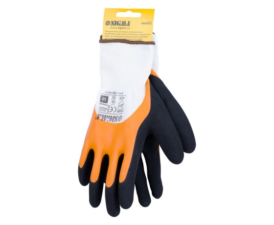Фото 3 - Перчатки трикотажные с двойным латексным покрытием р10 (желто-черные манжет) SIGMA (9445621)