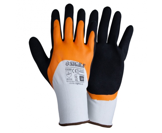 Фото 2 - Перчатки трикотажные с двойным латексным покрытием р10 (желто-черные манжет) SIGMA (9445621)