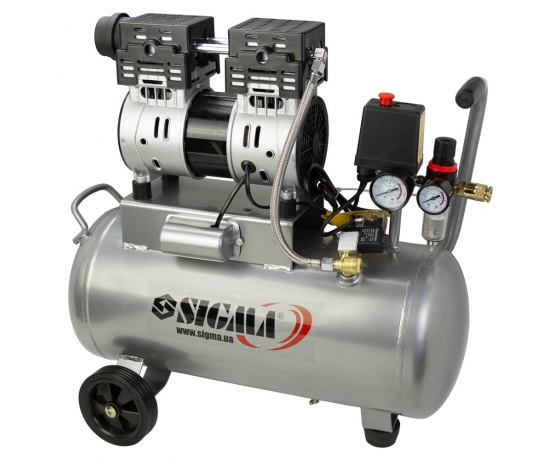 Фото 3 - Компрессор двухцилиндровый безмасляный 1.1кВт 154л/мин 8бар 30л SIGMA (7042531)