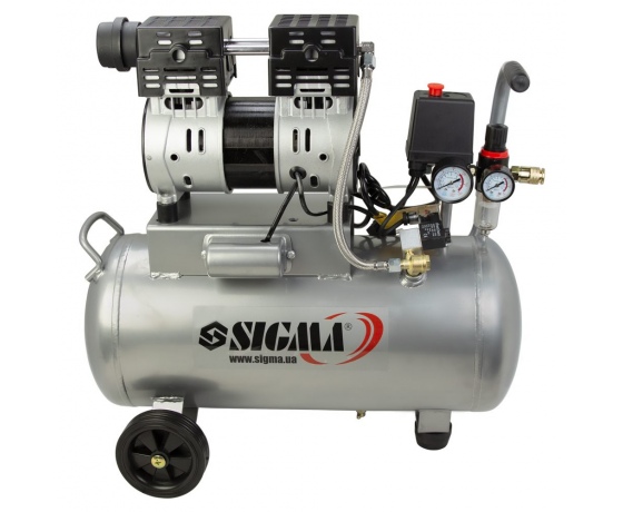 Фото 2 - Компрессор двухцилиндровый безмасляный 1.1кВт 154л/мин 8бар 30л SIGMA (7042531)