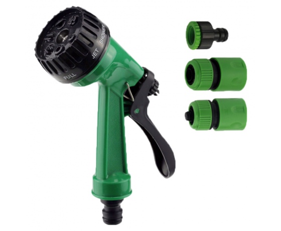 Фото 2 - Набор для полива пистолет распылитель 7-ми режимный 2 коннектора+адаптер на шланг 3/4