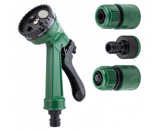 Фото 2 - Набор для полива пистолет распылитель 4-х режимный 2 коннектора+адаптер на шланг 3/4