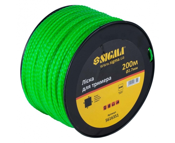 Фото 3 - Леска для триммера крученый квадрат Ø2.7мм 200м катушка SIGMA (5616351)