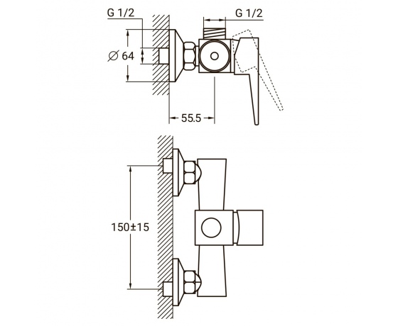 Фото 3 - Смеситель HK Ø35 для душа AQUATICA (HK-1D130C)