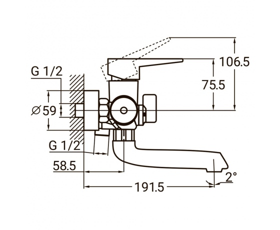 Фото 3 - Смеситель HK Ø35 для ванны гусак прямой 150мм дивертор встроенный картриджный AQUATICA (HK-2C130C)