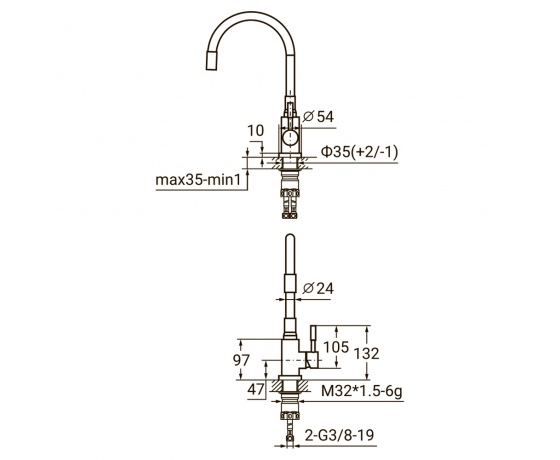 Фото 3 - Смеситель KT Ø35 для кухни гусак силиконовый на гайке SS AQUATICA (KT-4B570P)