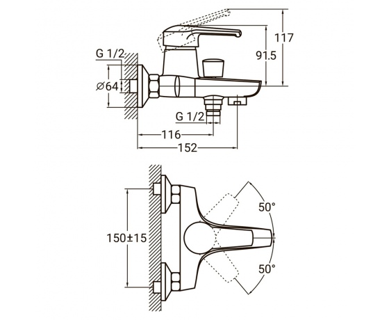 Фото 3 - Смеситель HM Ø40 для ванны литой AQUATICA (HM-1C131C)
