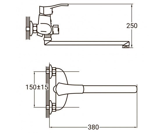 Фото 3 - Смеситель HM Ø40 для ванны гусак прямой 350мм дивертор встроенный картриджный AQUATICA (HM-2C231C)