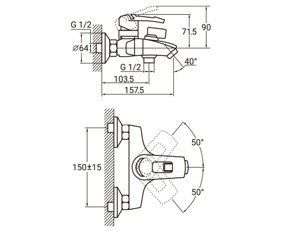 Фото 3 - Смеситель KM Ø35 для ванны литой AQUATICA (KM-1C133C)
