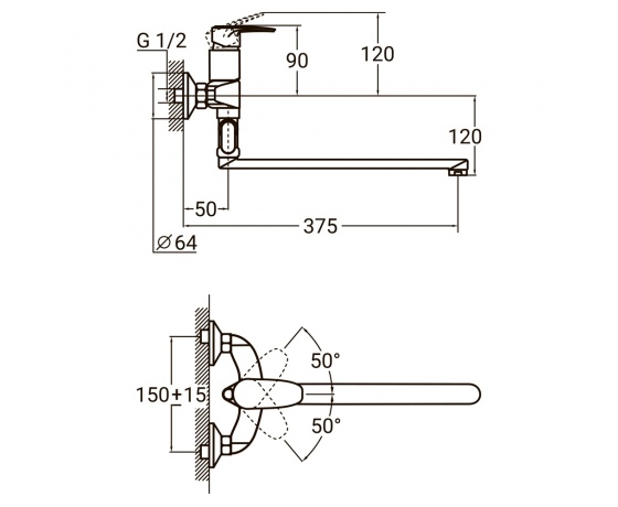 Фото 3 - Смеситель KN Ø40 для ванны AQUATICA (KN-3C228C)