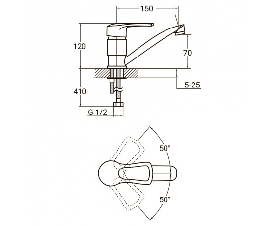 Фото 3 - Смеситель MD Ø40 для кухни гусак прямой 150мм на шпильке AQUATICA (MD-2B144C)
