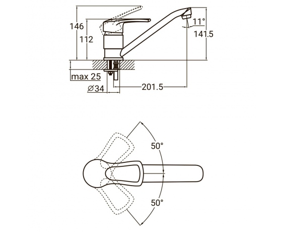 Фото 3 - Смеситель MD Ø40 для кухни гусак прямой 250мм на шпильке AQUATICA (MD-2B244C)