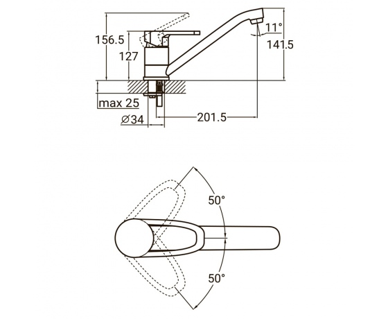 Фото 3 - Смеситель MJ Ø40 для кухни гусак прямой 250мм на шпильке AQUATICA (MJ-2B229C)