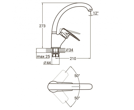 Фото 3 - Смеситель ML Ø40 для кухни гусак ухо лат. шток на гайке AQUATICA (ML-4B441C)