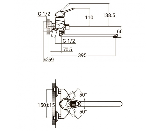 Фото 3 - Смеситель NK Ø40 для ванны гусак прямой 350мм дивертор встроенный картриджный AQUATICA (NK-2C232C)
