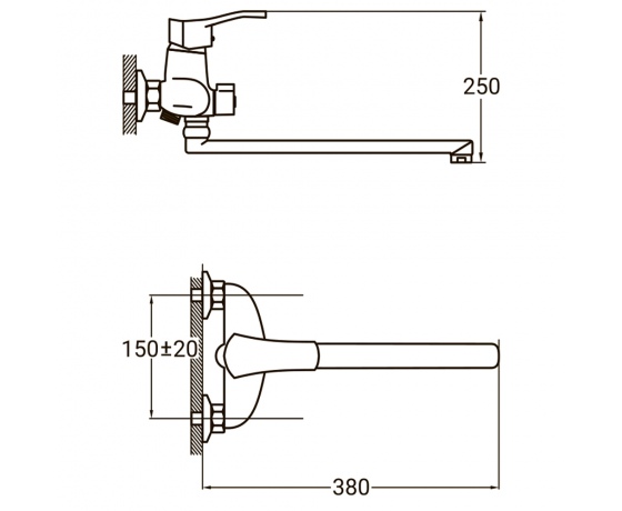 Фото 3 - Смеситель NM Ø40 для ванны гусак прямой 350мм дивертор встроенный картриджный AQUATICA (NM-2C234C)