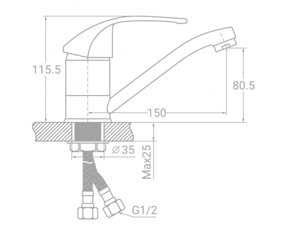 Фото 3 - Смеситель SD Ø40 для кухни гусак прямой 150мм на гайке TAU (SD-1B143C)