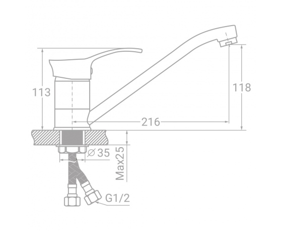 Фото 3 - Смеситель SE Ø40 для кухни гусак прямой 250мм на гайке TAU (SE-1B245C)