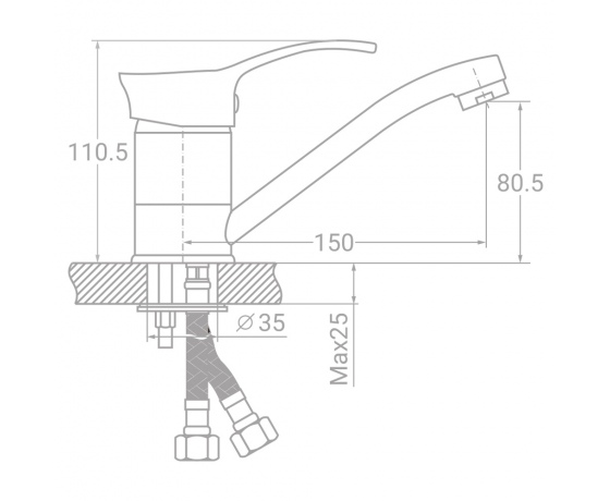 Фото 3 - Смеситель SE Ø40 для кухни гусак прямой 150мм на шпильке TAU (SE-2B145C)