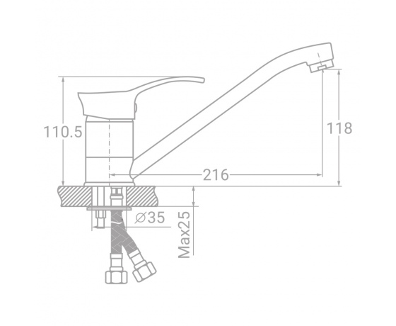 Фото 3 - Смеситель SE Ø40 для кухни гусак прямой 250мм на шпильке TAU (SE-2B245C)