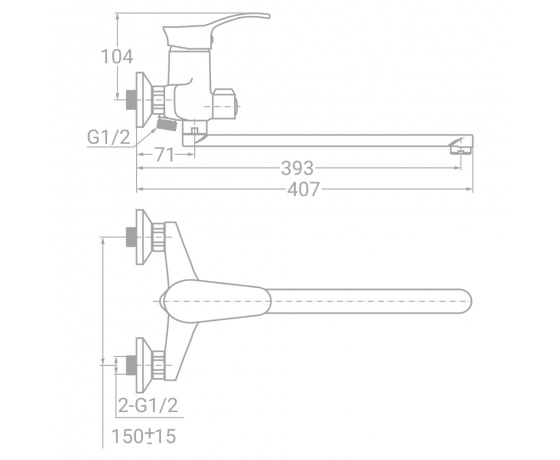 Фото 4 - Смеситель SE Ø40 для ванны гусак прямой 350мм дивертор встроенный картриджный TAU (SE-2C245C)