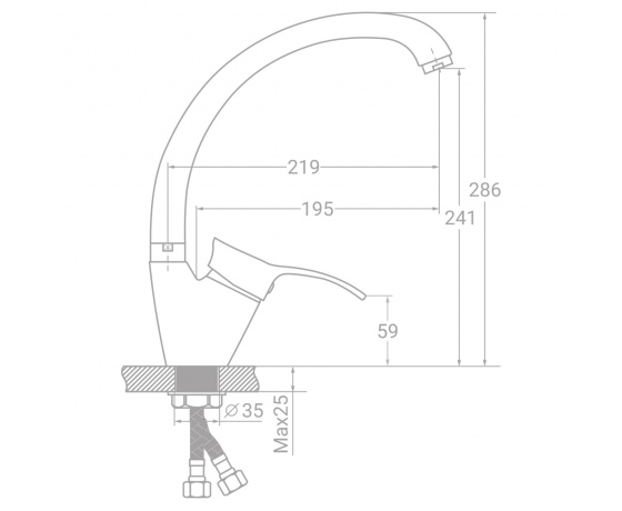 Фото 3 - Смеситель SE Ø40 для кухни гусак ухо лат. шток на гайке TAU (SE-4B445C)