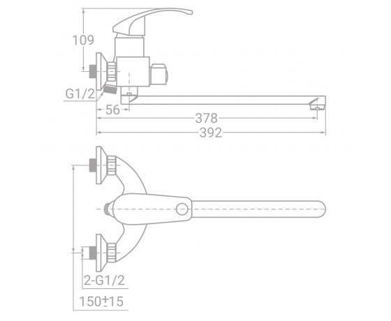 Фото 4 - Смеситель SL Ø40 для ванны гусак прямой 350мм дивертор встроенный картриджный TAU (SL-2C243C)