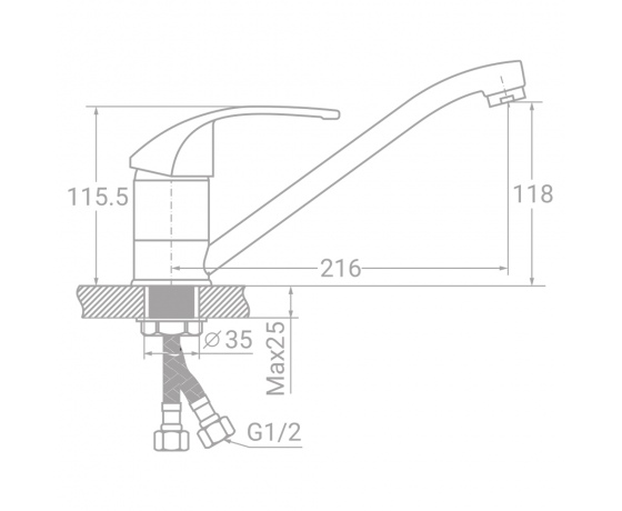 Фото 3 - Смеситель SM Ø40 для кухни гусак прямой 250мм на гайке TAU (SM-1B244C)